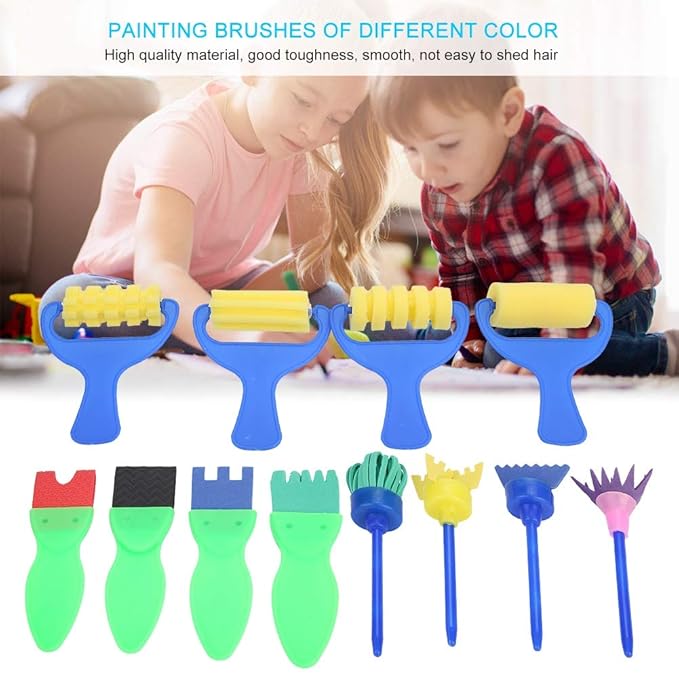 12pcs Kids Painting Brushes, Sponge Paint Roller Brush Portable Toy Drawing Set Painting Tools for Child Play