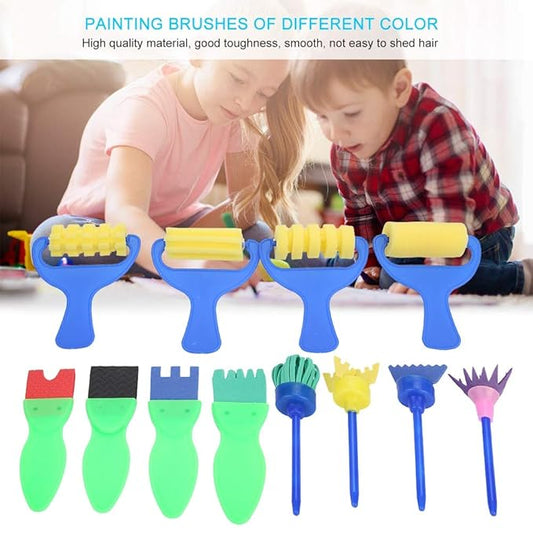 12pcs Kids Painting Brushes, Sponge Paint Roller Brush Portable Toy Drawing Set Painting Tools for Child Play