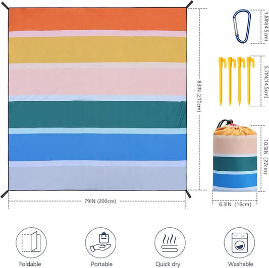 Beach Blanket Waterproof Sandproof Beach Mat 79" X 83" /10'x9'for 2-8 Adults Quick Drying Outdoor Picnic Mat Beach Accessories for Travel, Camping, Hiking