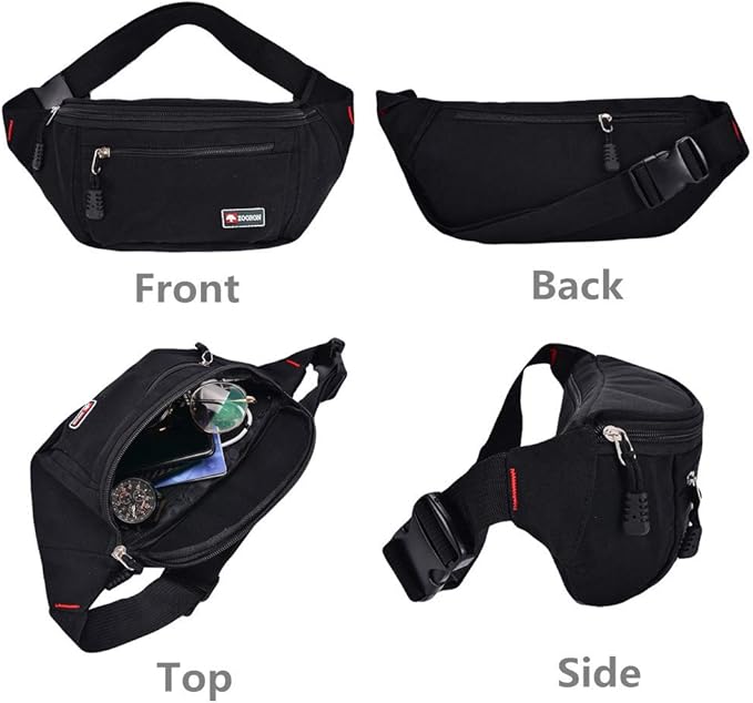 2 Packs Fanny Packs for Men and Women, Water Resistant Sports Waist Pack Bag Hip Bum Bag for Travel Hiking Running (Black + Light Blue)