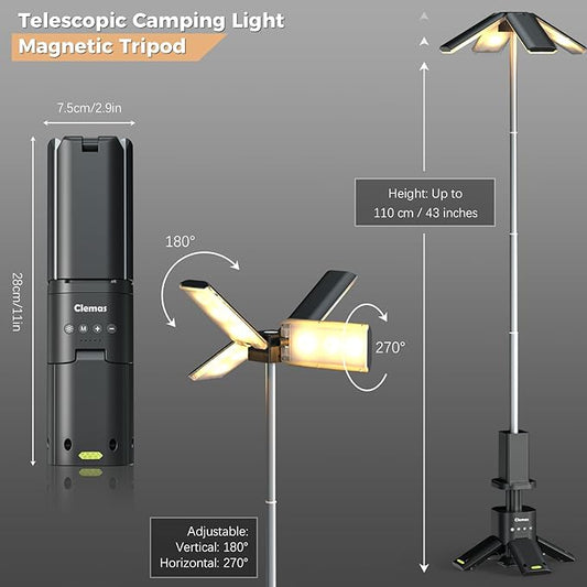 Telescopic Camping Lights Rechargeable 14000 mAh Led Multifunction Magnetic Lanterns Job Site Lighting Cordless Dimmable Camping Tent Lamp Portable Power Supply 6000LM IPX5 Waterproof