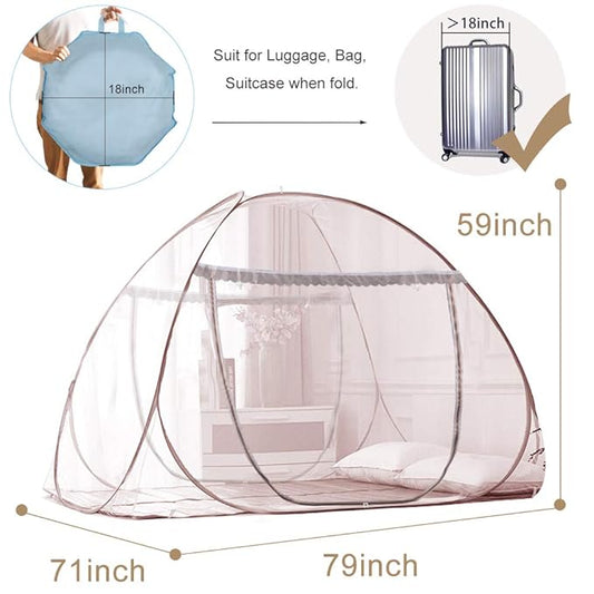 Portable Pop-Up Brown Mosquito Net Tent for Bed, L79 x W71 x H59 inch Large Folding Mosquito Netting with Net Bottom, 2 Entries, Suit for Twin to King Size Bed