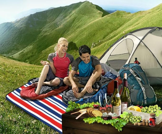 Wind Tour Family Outdoor Waterproof Durable Picnic Blankets with Carry Strap Foldable Sandproof Picnic Floor Mat for Kids Playground Camping Hiking Grass Travelling (1, Red & blue stripes-200*200cm)