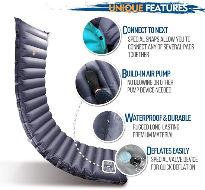 ZOOOBELIVES Extra Thickness Inflatable Sleeping Pad with Built-in Pump, Most Comfortable Camping Mattress for Backpacking, Car Traveling and Hiking, Compact and Lightweight - Airlive2000