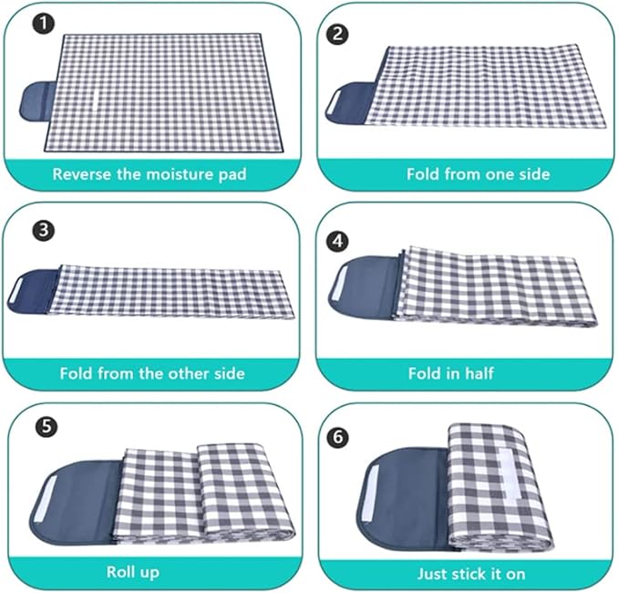 RUIBOLU Beach Blanket Large Picnic Blankets, 80x60in Sandproof Beach Mat for 2-4 Adults Waterproof Quick Drying Outdoor Picnic Mat for Travel Camping Hiking Festival Park Lawn (Dark Blue Plaids)