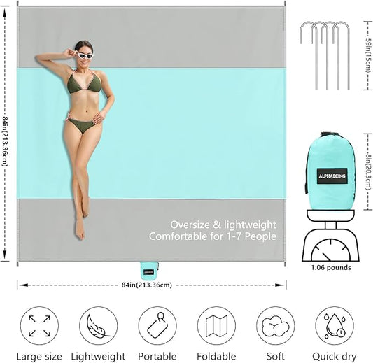 AlphaBeing Beach Blanket – Oversized 84"x84" Sandproof, Waterproof, Quick-Dry Mat for 1–7 Adults