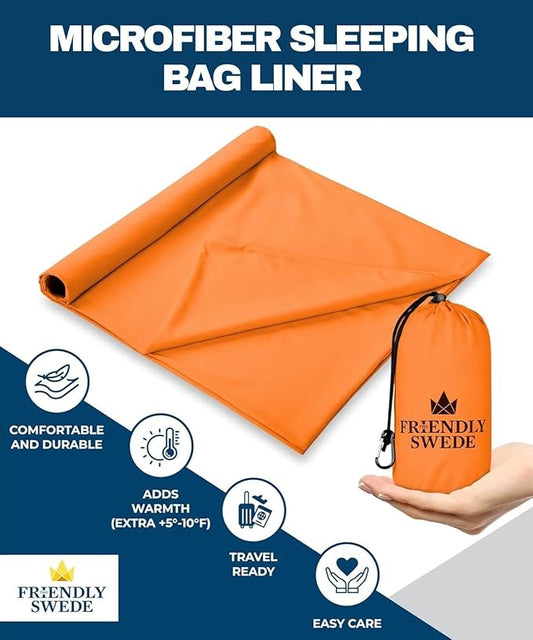 The Friendly Swede Sleeping Bag Liner — Ultralight Polyester or Cold Weather Microfiber Adult Sleep Sack; Thin Travel Sheets for Hotel; Camping Sheets; Travel Sleeping Bag with Pocket-Size Stuff Sack