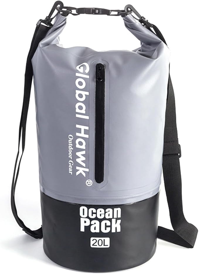 Waterproof Dry Bags: 10L, 20L Sizes - Ideal for Kayaking, Fishing, Rafting, and More! Adjustable Strap for Ultimate Convenience. Stay Dry While Adventuring (Gray, 20L)