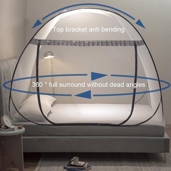 Mengersi Mosquito Net Tent for Bed,Pop-Up Bed Canopy with Net Bottom,Mosquito Netting Bed Tent for Kids Girls Boys,Bed,Suit for Indoor Outdoor (Twin, Gray)