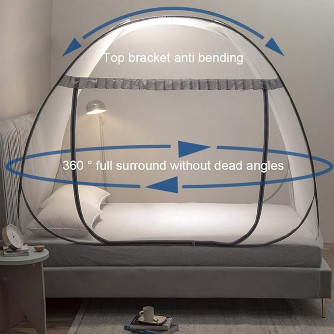 Mengersi Mosquito Net Pop Up Tent for Bed,Bed Canopy with Net Bottom,Mosquito Netting Bed Tent,Bed,Suit for Indoor Outdoor,Camping Tent,Insect Screen(Full/Queen, Gray)