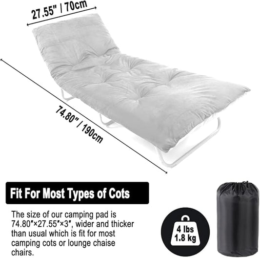 Sleeping Cot Pads (75" x 28") with Elastic Straps Portable for Outdoor & Hiking, Cotton Soft Thick Camping Cot Pad,Waterproof