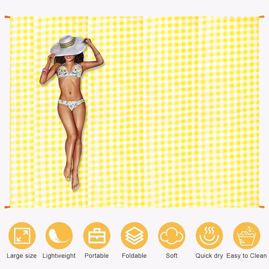 Beach Blanket Beach Mat, Sandproof Waterproof Beach Mat, Picnic Blanket, Extra Large 55x79 in (3-5 People) Picnic Blanket with 1 Storage Bag & 4 Fixed Nails for Beach, Camping, Hiking, Picnic