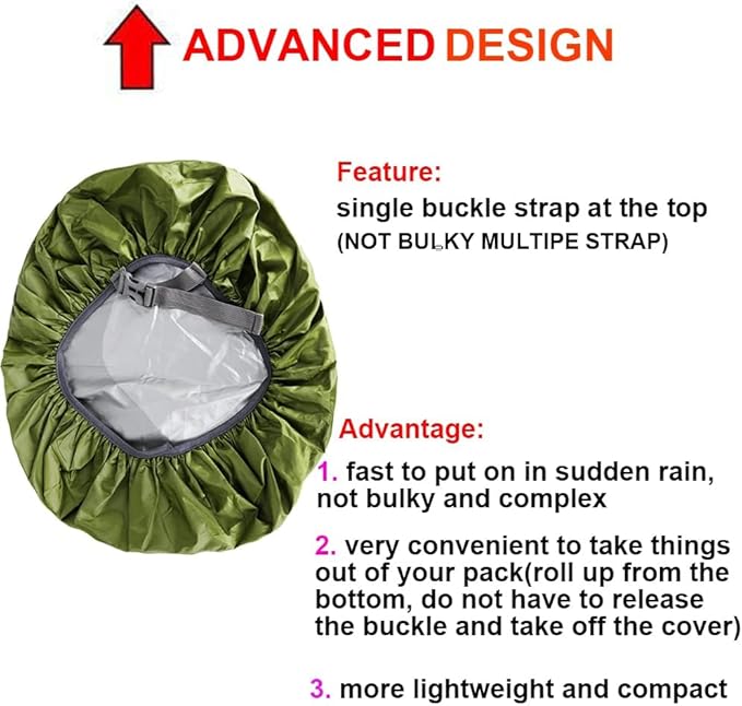 Waterproof Backpack Rain Cover with Adjustable Anti Slip Buckle Strap & Sliver Coating Reinforced Inner Layer for Camping, Traveling, Hunting, Hiking, Biking and More, 40-50L(Green)