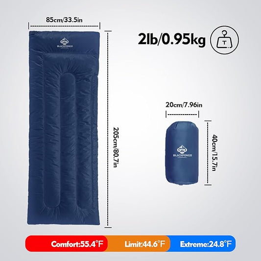 Ultralight Sleeping Bag - Envelope Lightweight Portable, Waterproof, Comfort with Compression Sack - Great for 3 Season Traveling, Camping, Hiking