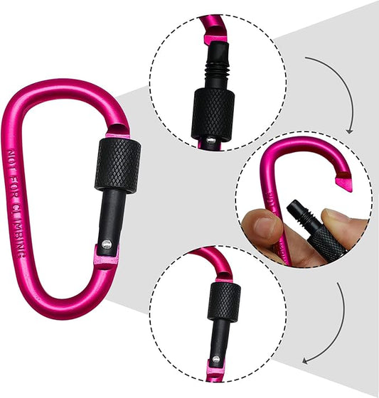 6 Pack Small Locking Carabiner Clips - 3 Inch Aluminum Alloy D-Ring Key Hooks with Twist Lock, Secure for Keys, Pet Leash, Travel Accessories (Not for Climbing)