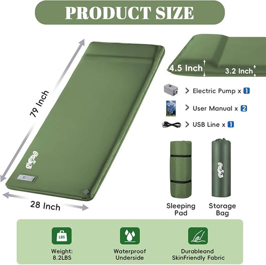 Camping Sleeping Pad Self Inflating Sleeping Pad with Electric Pump, 3.2" Ultra-Thick Memory Foam Sleeping Mat with Pillow, Camping Mattress Compact for Backpacking Hiking Traveling