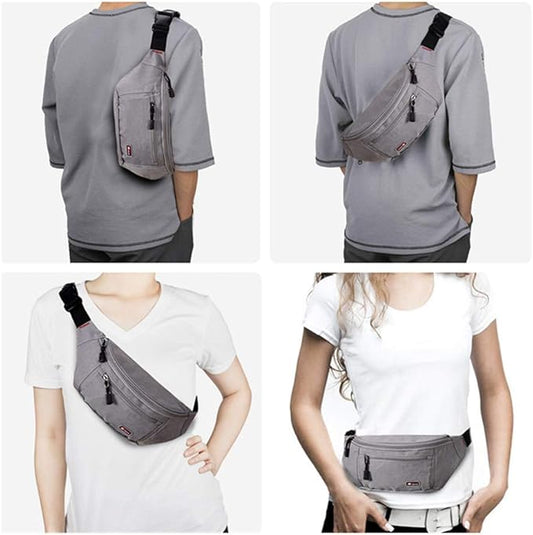 2 Packs Fanny Packs for Men and Women, Water Resistant Sports Waist Pack Bag Bum Bag for Travel Hiking Running (Black + Gray)