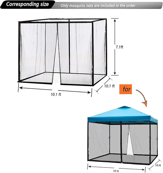 10x10 Mosquito Netting for Patio Camping Gazebo/Pop Up Canopy Tent,Double Door Side Screen Easy Installation Black(Only Mosquito Net No Frame) (Embedded 10x10)