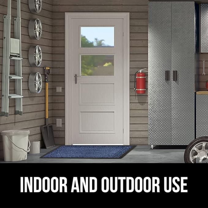 GORILLA GRIP 100% Waterproof All-Season WeatherMax Doormat, 23x35, Durable Natural Rubber, Stain and Fade Resistant, Low Profile, Indoor Outdoor Door Mats, Easy Clean Patio Entry Mat, Navy Greek Keys