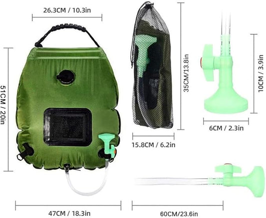 Solar Portable 5 Gal/20L Heating Removable Hose & On-Off Switchable Compact Shower Bag for Camping Hiking Traveling Beach Swimming