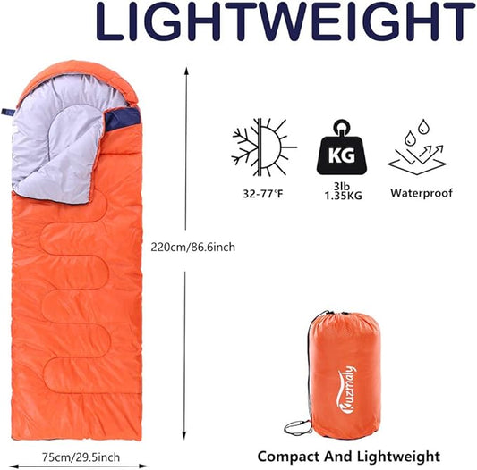 Camping Sleeping Bag 3 Seasons Lightweight &Waterproof with Compression Sack Camping Sleeping Bag Indoor & Outdoor for Adults & Kids