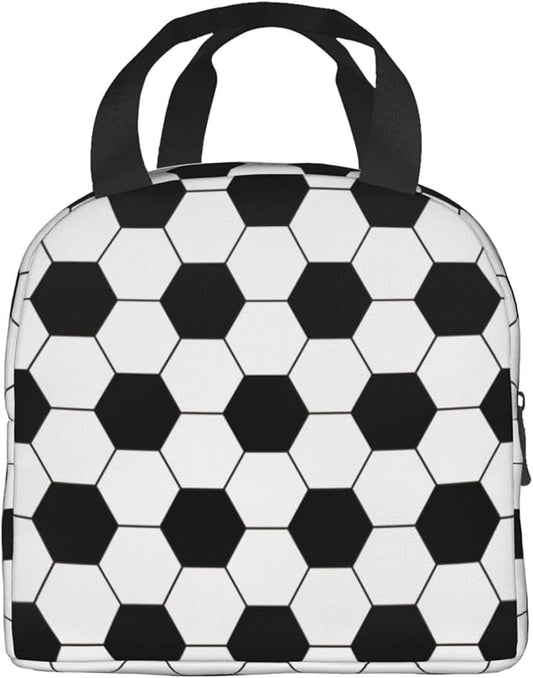 VOOHDDY Football Soccer Ball Black White Insulated Lunch Bag For Men Women Reusable Lunch Box Container Waterproof Portable Cooler Thermal Tote Bag For Work Office Picnic Beach Travel