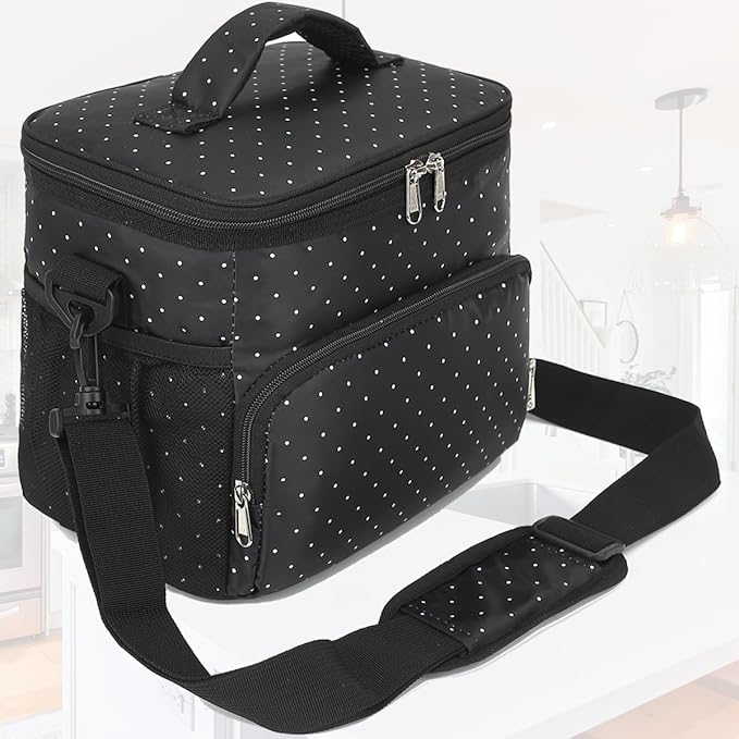 Insulated Lunch Bag for Adult/Women/Men, Reusable Large Lunch Box Cooler Soft Leakproof Tote, Thermal Meal Prep Lunch Pail with Adjustable Shoulder Strap for School/Travel/Office, Dot