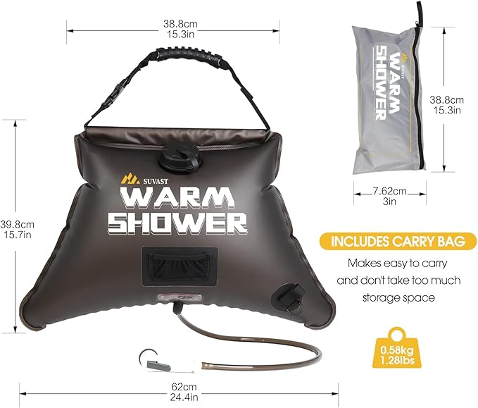 Solar Showers,3rd Generation Outdoor Shower Bag,A Model of Durability,4 Gallon/15L- Portable Shower for Camping,Camp Shower kit with hot Water.