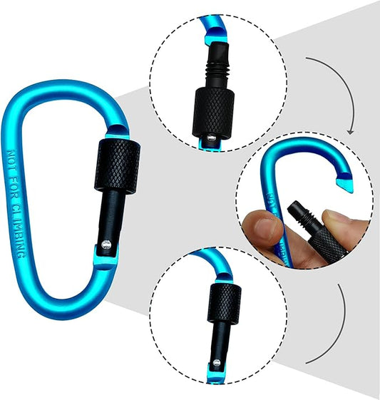 6 Pack Small Locking Carabiner Clips - 3 Inch Aluminum Alloy D-Ring Key Hooks with Twist Lock, Secure for Keys, Pet Leash, Travel Accessories (Not for Climbing)