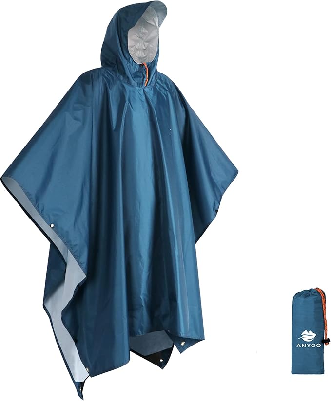 ANYOO Hooded Rain Poncho for Adults Waterproof Lightweight Rain Coat for Men Women Reusable Rain Jacket for Emergency Outdoor