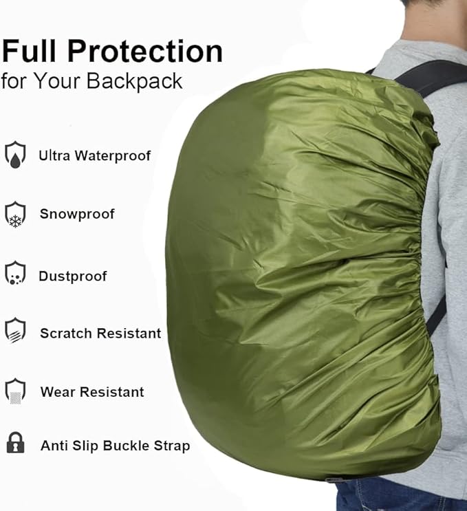 Waterproof Backpack Rain Cover with Adjustable Anti Slip Buckle Strap & Sliver Coating Reinforced Inner Layer for Camping, Traveling, Hunting, Hiking, Biking and More, 40-50L(Green)