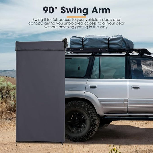 SanHima Awning Shower Tent with 90° Swning Arm - Car Side Shower Room w/LED Light, Camping Waterproof Portable Privacy Shelter Bathroom Overland, Gray