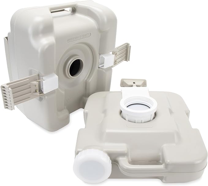 Camco 2.6-Gallon Portable Toilet - Features Detachable Holding Tank w/Sealing Slide Valve & Bellow-Type Flush - Easy Transport w/Compact Lightweight Design & Carry Handle - Gray (41531)