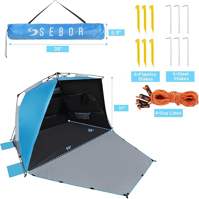 Beach Tent, Deluxe XL Pop-up Beach Tent for 4-6 Person, UPF 50+ with Dark Shelter Technology, Easy Set Up and Portable Beach Tent Sun Shelter