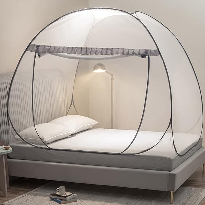 Mengersi Mosquito Net Tent for Bed,Pop-Up Bed Canopy with Net Bottom,Mosquito Netting Bed Tent for Kids Girls Boys,Bed,Suit for Indoor Outdoor (Twin, Gray)