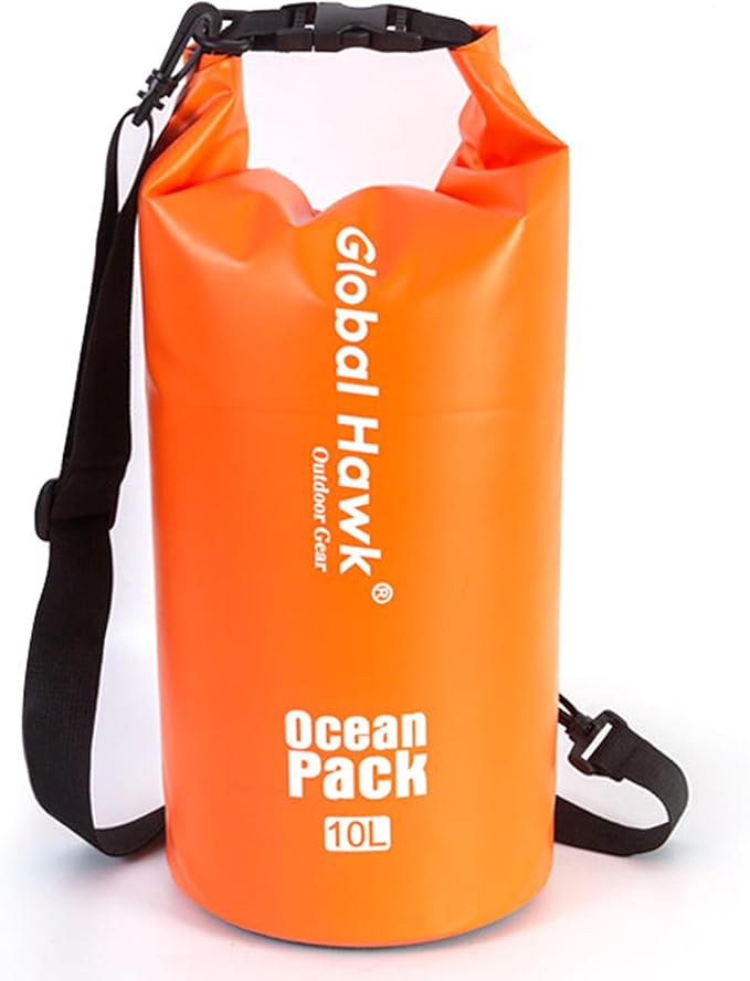 Waterproof Dry Bags: 10L, 20L Sizes - Ideal for Kayaking, Fishing, Rafting, and More! Adjustable Strap for Ultimate Convenience. Stay Dry While Adventuring (Orange, 10L)