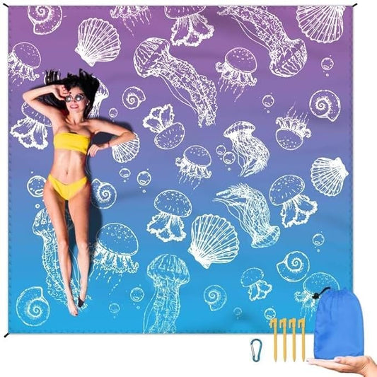Beach Blanket Waterproof Sandproof Large Beach Mat 79" X 83" for 2-4 Adults Sand Free Mat Quick Drying,Durable with 4 Stakes & 4 Corner Pockets for Beach Travel Camping Hiking.(Purple)