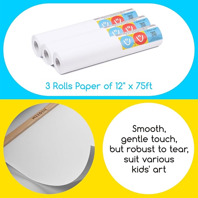 MEEDEN Tabletop Paper Roll Dispenser - Beech Wood Kids Easel with Paper Rolls (12" x 75ft) - Portable Easel for Kids to Doodle, Drawing, Art, Craft