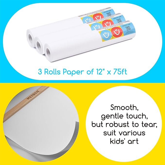 MEEDEN Tabletop Paper Roll Dispenser - Beech Wood Kids Easel with Paper Rolls (12" x 75ft) - Portable Easel for Kids to Doodle, Drawing, Art, Craft