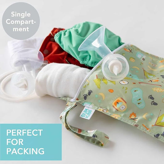 Bumkins Waterproof Wet Bag for Baby, Travel, Swim Suit, Cloth Diapers, Pump Parts, Pool, Beach, Gym Clothes, Toiletry, Hook to Stroller, Daycare, Zipper Reusable Wetdry Packing Pouch, Camp Gear Green