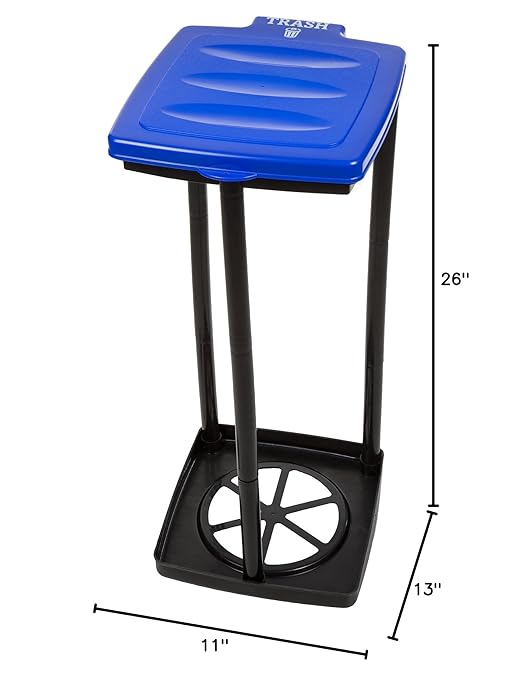 Wakeman Portable Trash Bag Holder - Collapsible Garbage Bin for Parties and Camping - 13-Gallon Plastic Can for Indoor and Outdoor Use (Blue/Black)