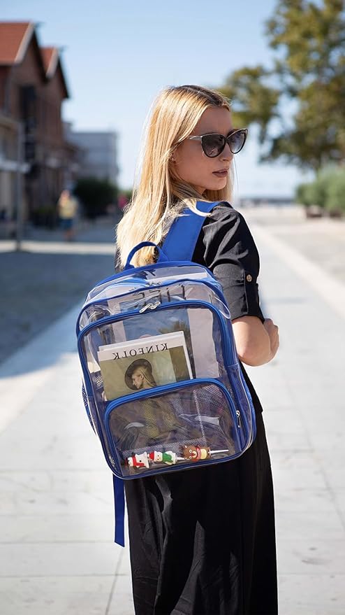 Clear Backpack, 15'' Clear Backpacks for School Heavy Duty See Through Bookbag Amber 0.6mm PVC Backpack for Men Women