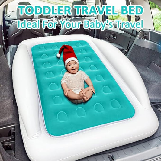 Inflatable Toddler Travel Bed with Sides Camping Air Mattress Idea for Outdoor Indoor Use (Green)