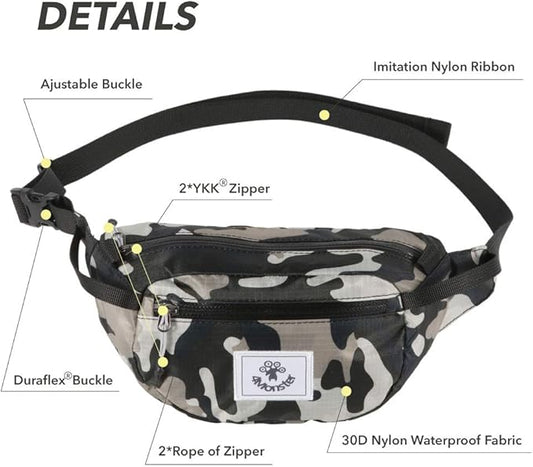 4Monster Hiking Waist Packs Portable,Water Resistant Fanny Bag with Adjustable Strap,Lightweight Crossbody Chest Bag Slim Bag