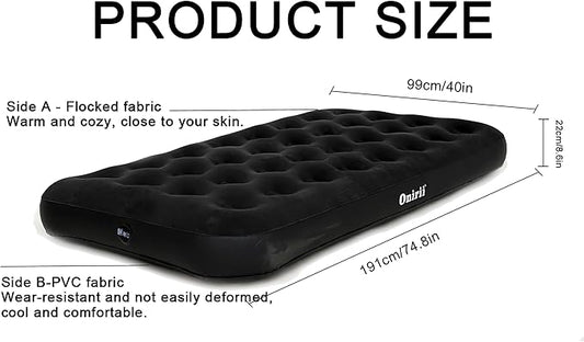 Twin Size Single Camping Air Mattress Bed with Air Pump,Inflatable Travel Air Mattress,Thickened Portable Blow Up Sleeping Bed Pad for Truck Tent Camping/Home/Hiking(Black)