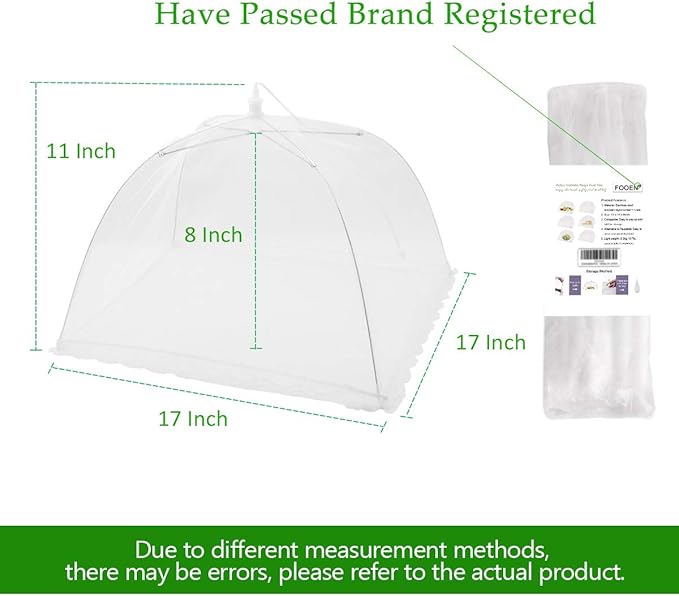 (6 Pack) Pop-Up Outside Picnic Mesh Food Covers Tent Umbrella for Outdoors and Camping Food Net Cover Keep out Flies Mosquitoes Ideal for Parties BBQ, Reusable and Collapsible 17 x 17inches