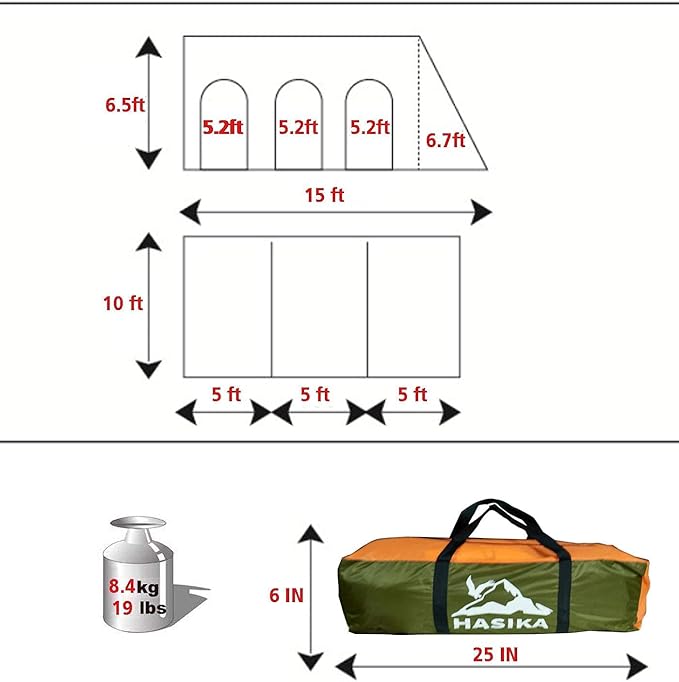 Car Canopy Tent Large Camping Shade for 8-10 Person Family Tent Picnic, BBQ, Friends Gathering Waterproof Windproof Lightweight Easy Setup 15 * 10 FT