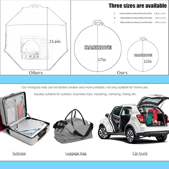 Mosquito Net for Bed, Folded Size 12 inch Portable Camping Travel Mosquito Net, Pop Up Mosquito Tent with Double Entry for King Queen Size Bed (Folded 17 Inch, 71"x79"x59")