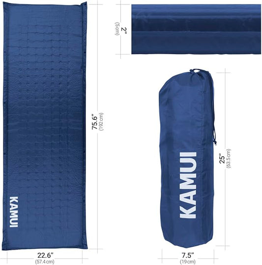 KAMUI Self Inflating Sleeping Pad - 2 Inch Thick Camping Pad Connectable with Multiple Camping Mats Designed for Tent, Couple, and Family Camping