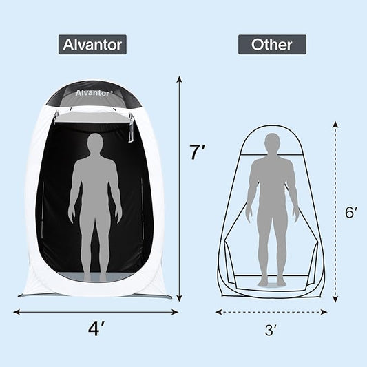 Alvantor Shower Tent Pop Up Changing Room Outdoor Shower Enclosure Pop Up Privacy Tent Toilet Tent Camping Dressing Portable Shelter Teflon Coating Fabric 4’x4’x7' Patent Pending, White
